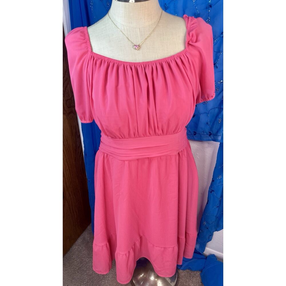 NWT Exlura Pink Cottage Fairy Flowy Puff Sleeve Mini Plus Dress XXL